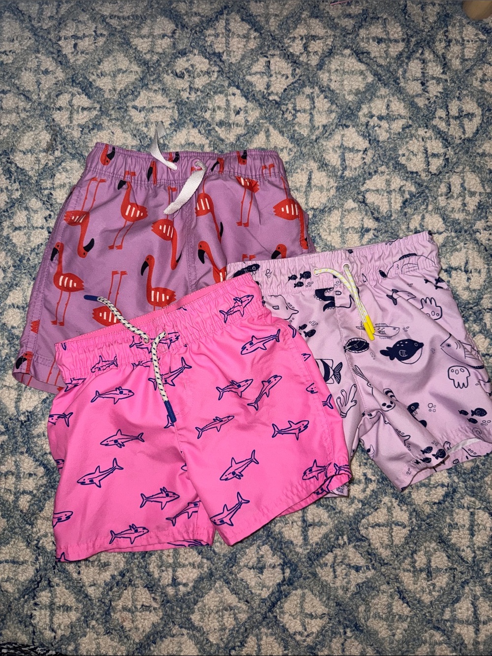 Set of 3 3T Pink Swim Trunks- Shark Fish Flamingo cat & Jack Hanna Andersson